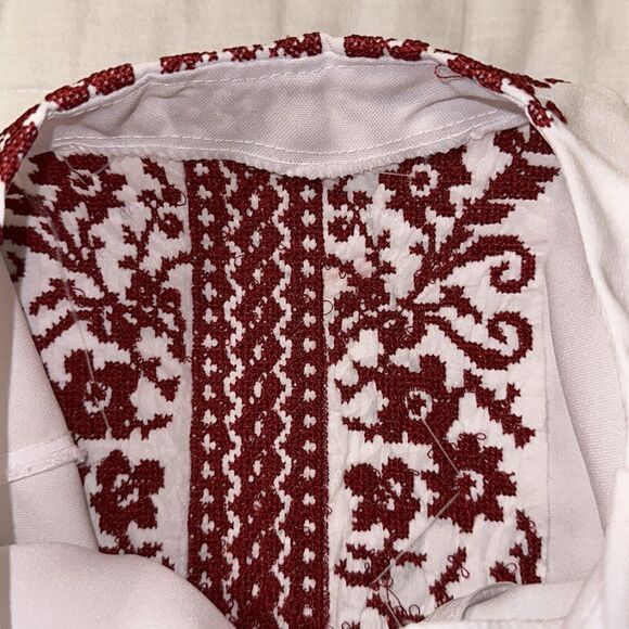 Girl 14-16 Embroidered White Burgundy Tulle Lace Short Sl Folk Formal Dress - Picture 12 of 16